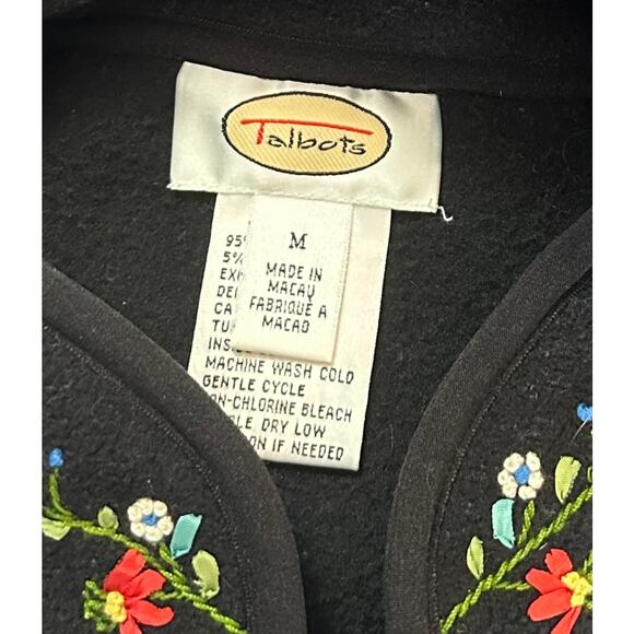 2/$15 Talbots Floral Embroidered Fleece Vest Black Zip Up Sleeveless Size M - Picture 8 of 10
